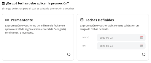 en que fechas debe aplicar la promo